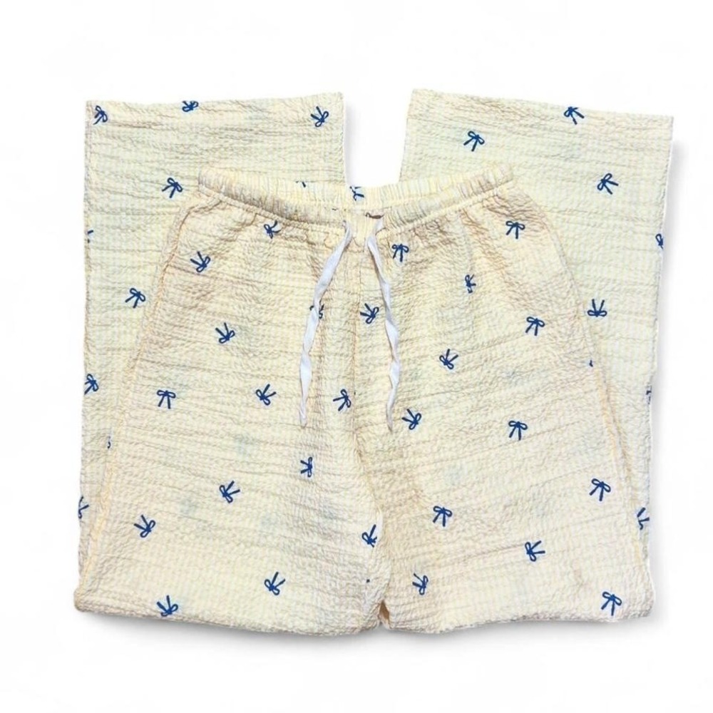 Yellow & Blue‎ Bow Striped Pajama Pants Lounge Pants Size Small